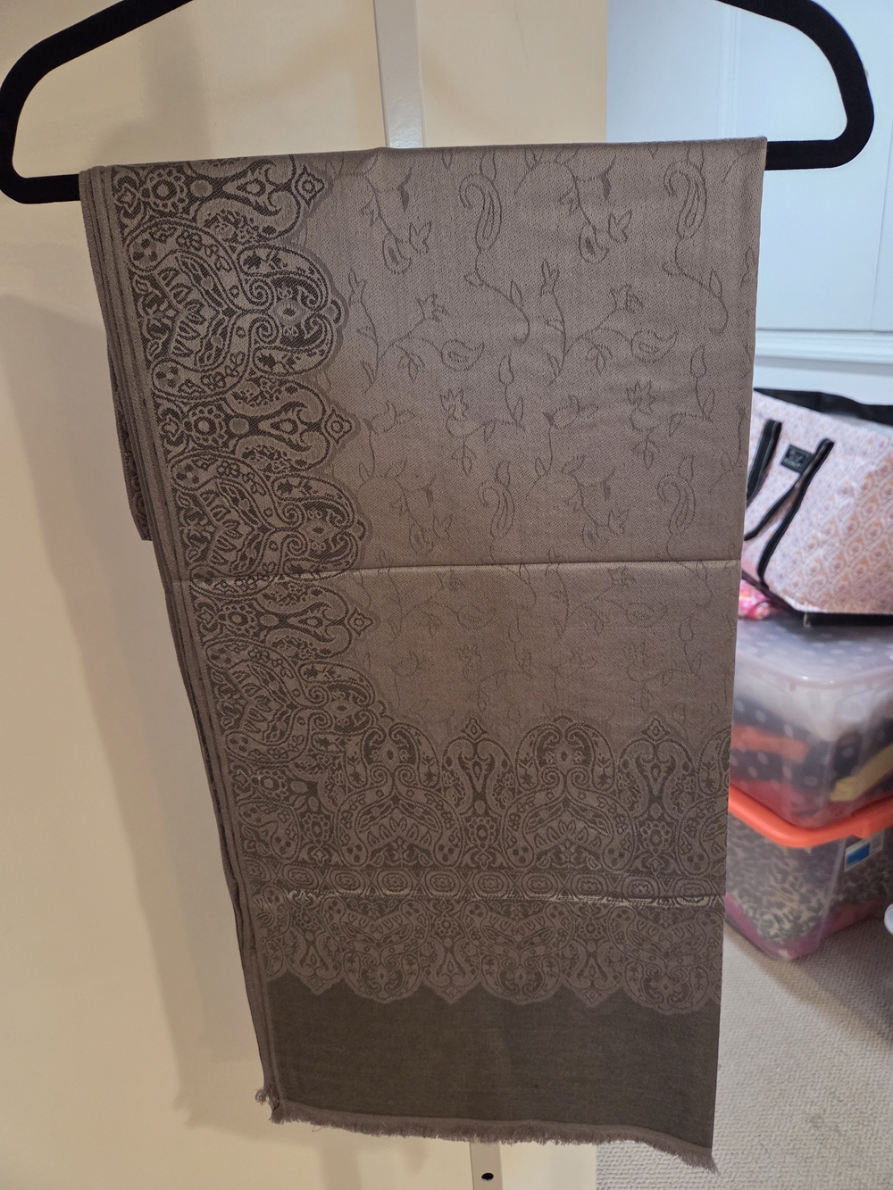 pashmina Gray Paisley Border Pashmina Throw
